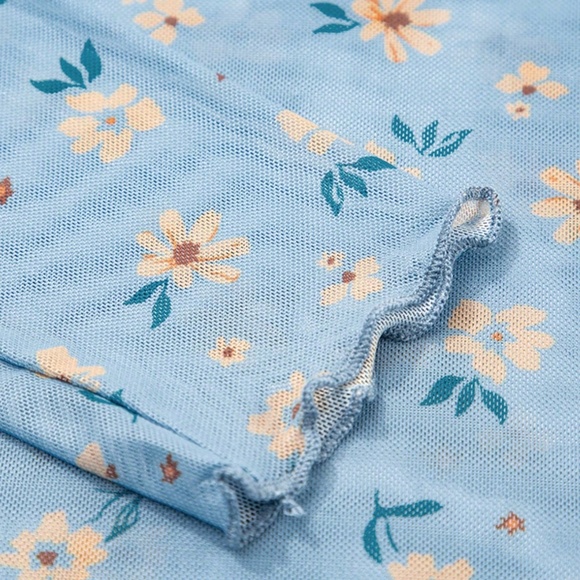 Boho Floral Print Semi Sheer Long sleeve Top - Picture 4 of 5